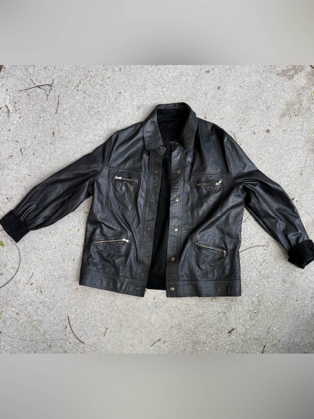 Sonny Bono Black Leather reversible Jacket - Classic button up